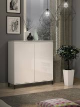 Credenza Abuja, Buffet da soggiorno, Madia da salotto, Dispensa da cucina, Made in Italy, 100x40h110 cm, Bianco lucido e Antracite