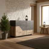 Credenza acero e ardesia 141x43x86h cm 2 ante e 3 cassetti - All