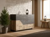 Credenza acero e ardesia 141x43x86h cm 2 ante e 3 cassetti - All