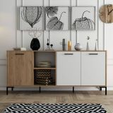 Credenza Achird, Buffet da soggiorno, Madia da salotto, Dispensa da cucina, 180x45 h80 cm, Quercia e Bianco