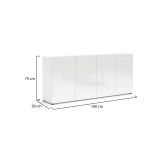 Credenza Addis, Buffet da soggiorno, Madia da salotto, Dispensa da cucina, Made in Italy, 180x38h79 cm, Bianco lucido
