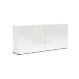 Credenza Addis, Buffet da soggiorno, Madia da salotto, Dispensa da cucina, Made in Italy, 180x38h79 cm, Bianco lucido