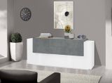 Credenza Akirum, cm 220x45h86, Bianco lucido e Ardesia