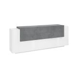 Credenza Akirum, cm 220x45h86, Bianco lucido e Ardesia