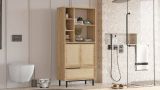 Credenza Alderamin, Buffet da soggiorno, Madia da salotto, Dispensa da cucina, 75x36 h162 cm, Noce e Quercia