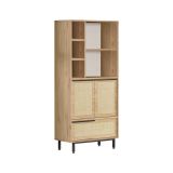 Credenza Alderamin, Buffet da soggiorno, Madia da salotto, Dispensa da cucina, 75x36 h162 cm, Noce e Quercia