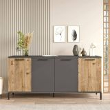 Credenza Alfrick, Buffet da soggiorno, Madia da salotto, Dispensa da cucina, 160x40 h72 cm, Quercia e Antracite