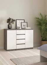 Credenza Alix, Buffet da soggiorno, Madia da salotto, Dispensa da cucina, 50x121 h91 cm, Cemento e Bianco