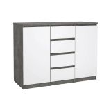 Credenza Alix, Buffet da soggiorno, Madia da salotto, Dispensa da cucina, 50x121 h91 cm, Cemento e Bianco