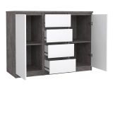 Credenza Alix, Buffet da soggiorno, Madia da salotto, Dispensa da cucina, 50x121 h91 cm, Cemento e Bianco