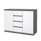 Credenza Alix, Buffet da soggiorno, Madia da salotto, Dispensa da cucina, 50x121 h91 cm, Cemento e Bianco
