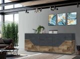 Credenza Almira, cm 220x43h86, Ardesia e Acero
