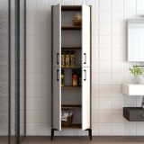 Credenza Alphard, Buffet da soggiorno, Madia da salotto, Dispensa moderna da cucina, 60x35h200 cm, Noce e Bianco