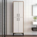 Credenza Alphard, Buffet da soggiorno, Madia da salotto, Dispensa moderna da cucina, 60x35h200 cm, Noce e Bianco
