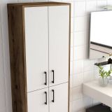 Credenza Alphard, Buffet da soggiorno, Madia da salotto, Dispensa moderna da cucina, 60x35h200 cm, Noce e Bianco