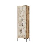 Credenza Alphard, Buffet da soggiorno, Madia da salotto, Dispensa moderna da cucina, 60x35h200 cm, Noce e Bianco Marmo