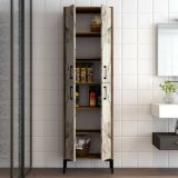 Credenza Alphard, Buffet da soggiorno, Madia da salotto, Dispensa moderna da cucina, 60x35h200 cm, Noce e Bianco Marmo