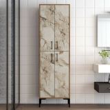 Credenza Alphard, Buffet da soggiorno, Madia da salotto, Dispensa moderna da cucina, 60x35h200 cm, Noce e Bianco Marmo