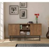 Credenza Alrakis, Buffet da soggiorno, Madia da salotto, Dispensa moderna da cucina, 140x36h72 cm, Noce e Nero