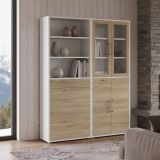 Credenza alta bianca e quercia 178x40x221h cm 4 ante e 4 cassetti - Embabane