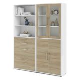 Credenza alta bianca e quercia 178x40x221h cm 4 ante e 4 cassetti - Embabane