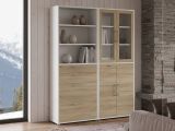 Credenza alta bianca e quercia 178x40x221h cm 4 ante e 4 cassetti - Embabane
