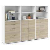 Credenza alta bianca e quercia 267x40x185h cm 2 ante e 8 cassetti - Vinovo