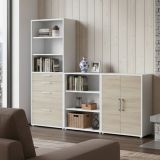 Credenza alta bianca e quercia 267x40x221h cm 2 ante e 4 cassetti - Acceglio