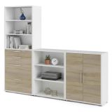 Credenza alta bianca e quercia 267x40x221h cm 2 ante e 4 cassetti - Acceglio