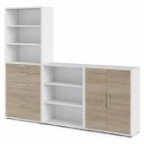 Credenza alta bianca e quercia 267x40x221h cm 2 ante e 4 cassetti - Acceglio