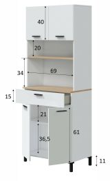 Credenza alta bianca e rovere 72x40x185h cm 4 ante e 1 cassetto - Florent