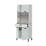 Credenza alta bianca e rovere 72x40x185h cm 4 ante e 1 cassetto - Florent