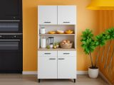 Credenza alta bianca e rovere 72x40x185h cm 4 ante e 1 cassetto - Florent