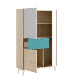 Credenza alta bianca e rovere 81x43x137h cm 3 ante e 1 cassetto - Archimede