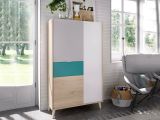 Credenza alta bianca e rovere 81x43x137h cm 3 ante e 1 cassetto - Archimede