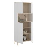 Credenza alta bianca e rovere porta microonde 80x40x191h cm 4 ante - Acura