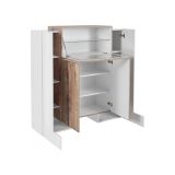 Credenza alta bianco lucida e acero 130x45x135h cm 5 ante - Acquadolce
