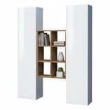 Credenza alta bianco lucida e acero 40x30x180h cm 2 ante - Danila