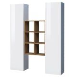 Credenza alta bianco lucida e acero 40x30x180h cm 2 ante - Danila