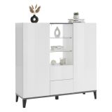 Credenza alta bianco lucida e ardesia 120x40x132h cm 2 ante e 2 cassetti - Scirocco