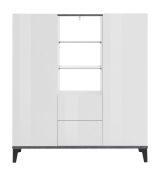Credenza alta bianco lucida e ardesia 120x40x132h cm 2 ante e 2 cassetti - Scirocco