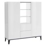 Credenza alta bianco lucida e ardesia 120x40x132h cm 2 ante e 2 cassetti - Scirocco