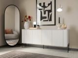 Credenza Anadia, Madia da salotto con quattro ante battenti, Rialzata da terra, 190x40 h80 cm, Bianco