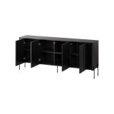 Credenza Anadia, Madia da salotto con quattro ante battenti, Rialzata da terra, 190x40 h80 cm, Nero