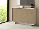 Credenza Aneto, Madia da salotto, Buffet da soggiorno a 3 ante e 1 cassetto, 100% Made in Italy, 134x35h87 cm, Bianco e Beige