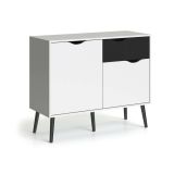 Credenza Angelique, Buffet da soggiorno, Madia da salotto, Dispensa da cucina, 98x39 h81 cm, Bianco e Nero