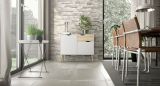 Credenza Angelique, Buffet da soggiorno, Madia da salotto, Dispensa da cucina, 98x39 h81 cm, Bianco e Quercia