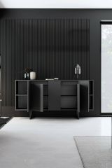 Credenza antracite e nera moderna 160x35x80h cm 4 ante - Arta