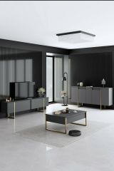 Credenza antracite e oro 160x35x80h cm 4 ante - Arta