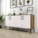 Credenza Arcturus, Buffet da soggiorno, Madia da salotto, Dispensa moderna da cucina, 160x35h78 cm, Noce e Bianco